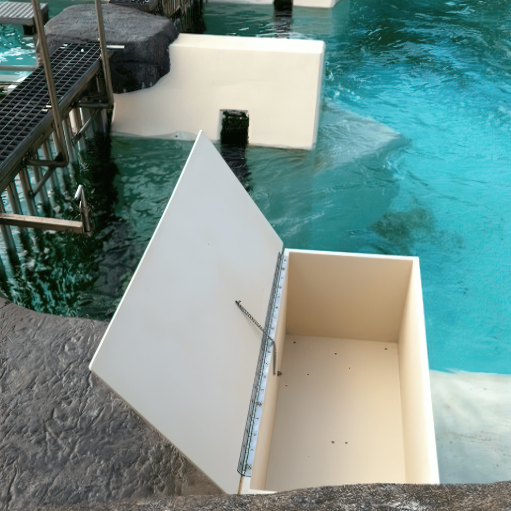 Feedbox next to a dolphin pool at an aquarium